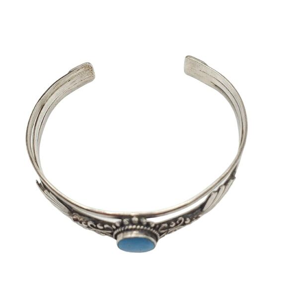 Sterling Silver Cuff Turquoise Bracelet Boho Southwestern Native American Style - Picture 3 of 8
